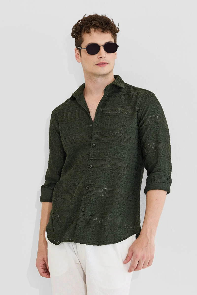 سنيتش Dark Green Textured Slim Fit Shirt